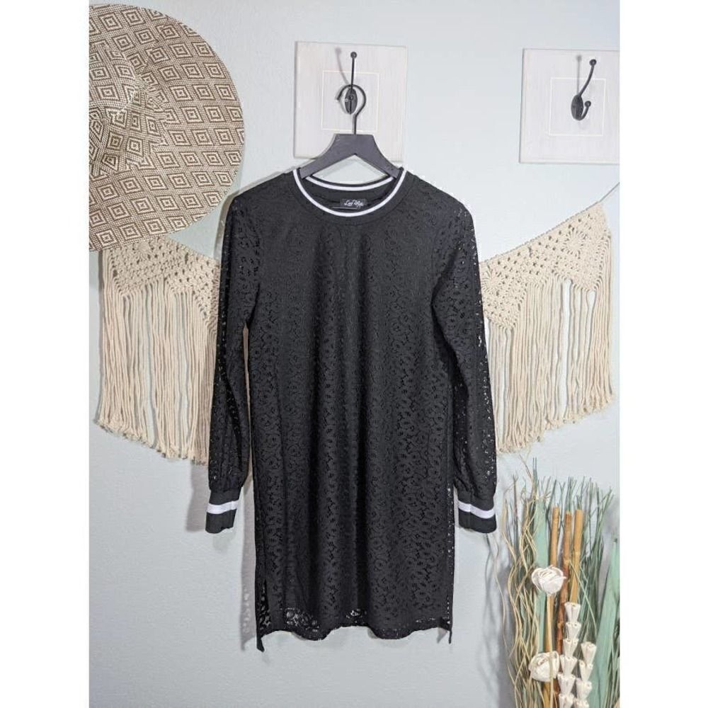 Black Lace Jersey Style Dress